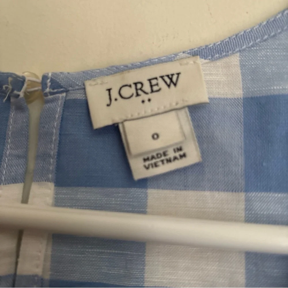 J.Crew Womens Blouse Top Blouse Tie Waist Linen Sz 0 Blue White Checked